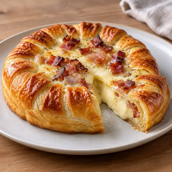 Camembert feuilleté aux lardons, fondant et doré