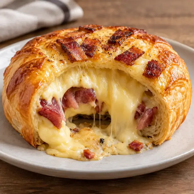 Camembert rôti en pâte feuilletée au bacon