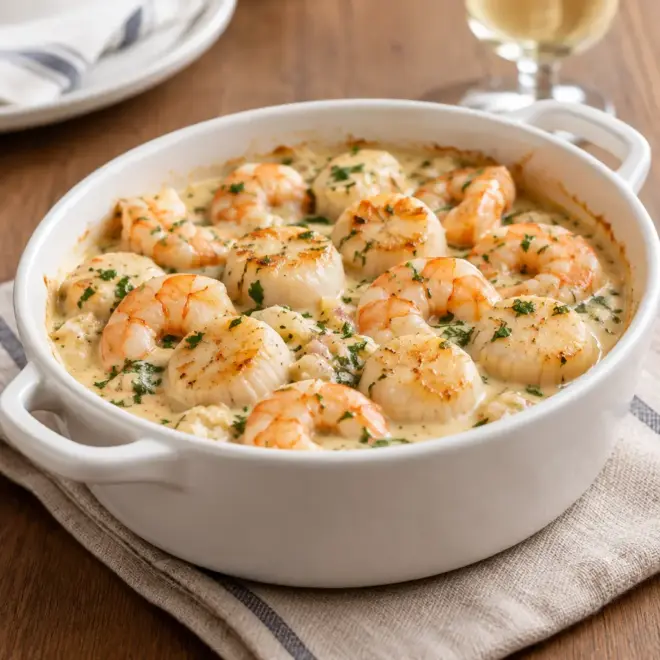 Cassolette de gambas et Saint-Jacques facile