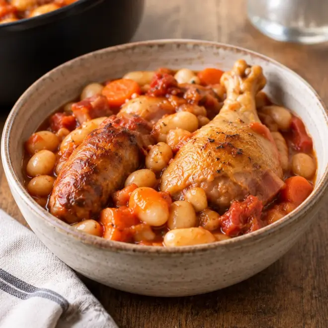 Cassoulet poulet facile, haricots et saucisses