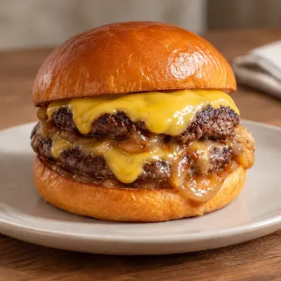 Cheeseburger maison aux oignons caramélisés