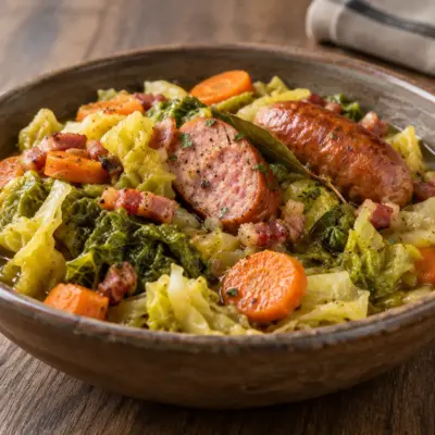 Chou braisé aux saucisses facile en cocotte