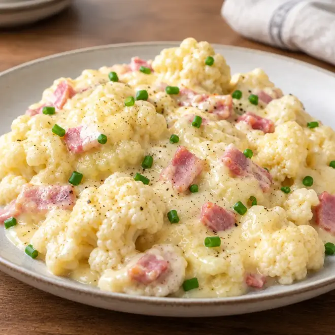 Chou-fleur crémeux au jambon facile