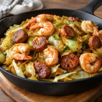 Chou frit recette aux crevettes et andouille
