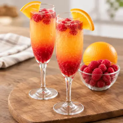 Cocktail Sunrise : orange-framboise pétillant