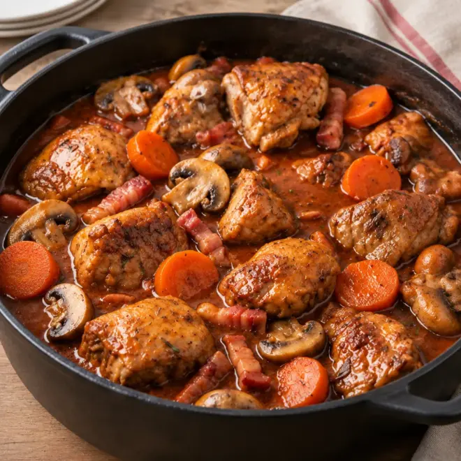Coq au vin recette traditionnelle et fondante