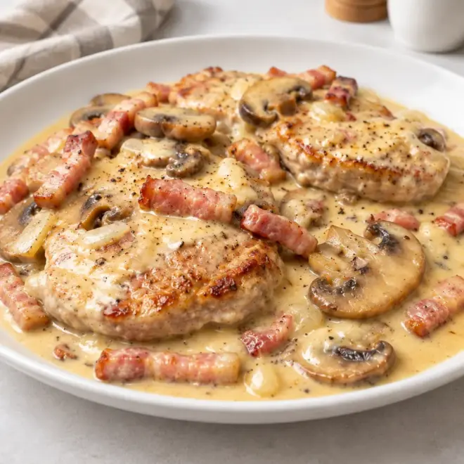 Côtelettes de porc aux champignons à la crème