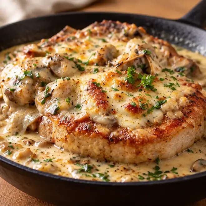 Côtelettes de porc aux champignons et fromage