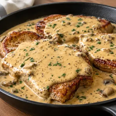 Côtelettes de porc recette aux champignons crémeuse