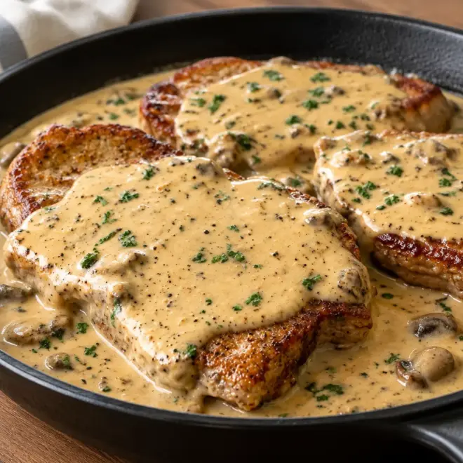 Côtelettes de porc recette aux champignons crémeuse