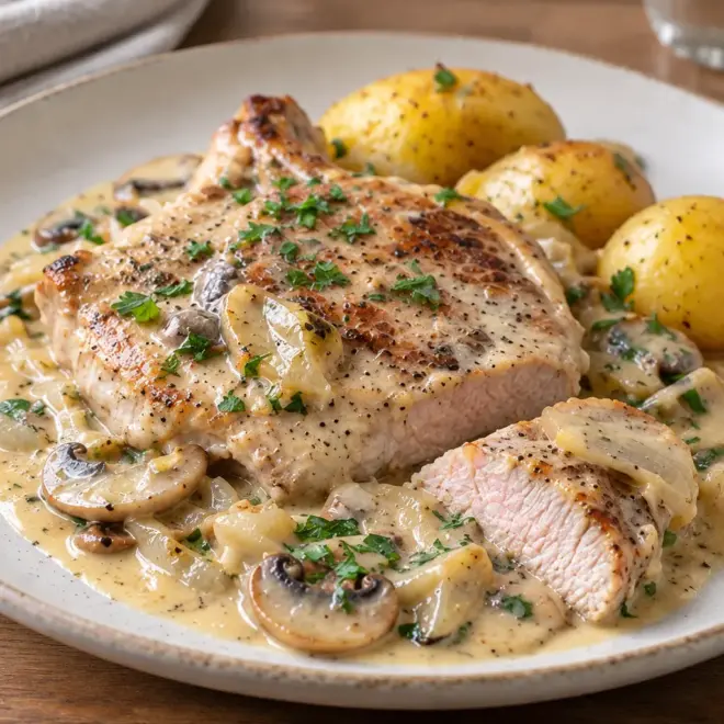 Côtelettes de porc crémeuses, dorées et fondantes