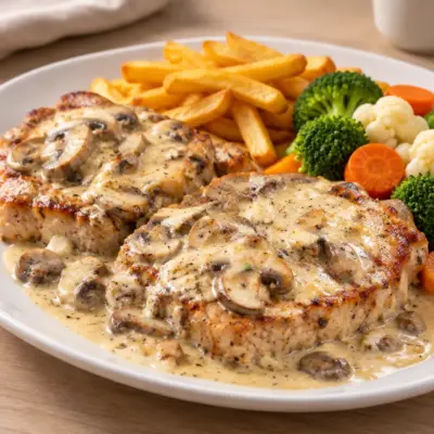 Côtes de porc au camembert et champignons