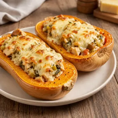 Courge butternut farcie, poulet et comté