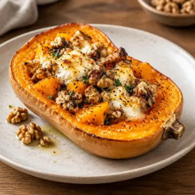Courge butternut farcie au chèvre et aux noix