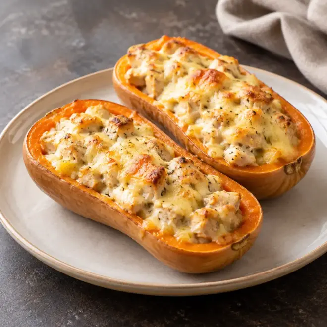 Courge butternut farcie, poulet et fromage