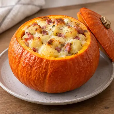 Courge farcie recette aux pommes de terre et lardons