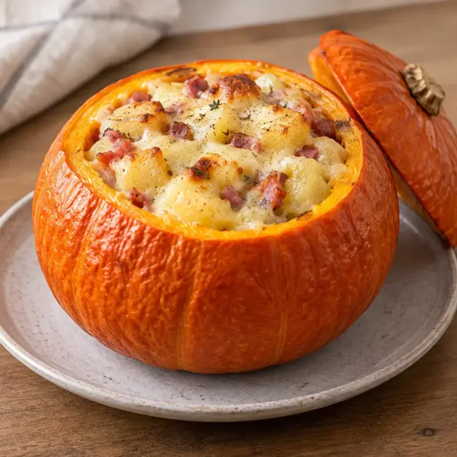Courge farcie recette aux pommes de terre et lardons