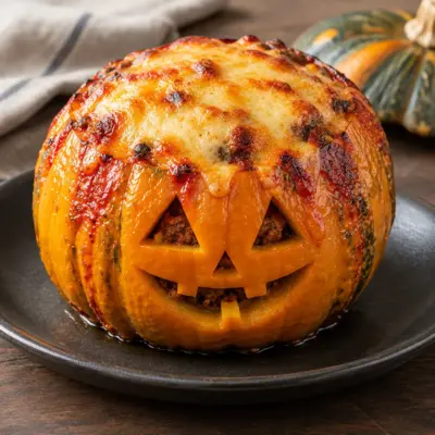 Courge farcie facile, façon citrouille-lanterne