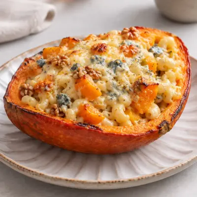 Courge farcie recette : macaronis crémeux gratinés