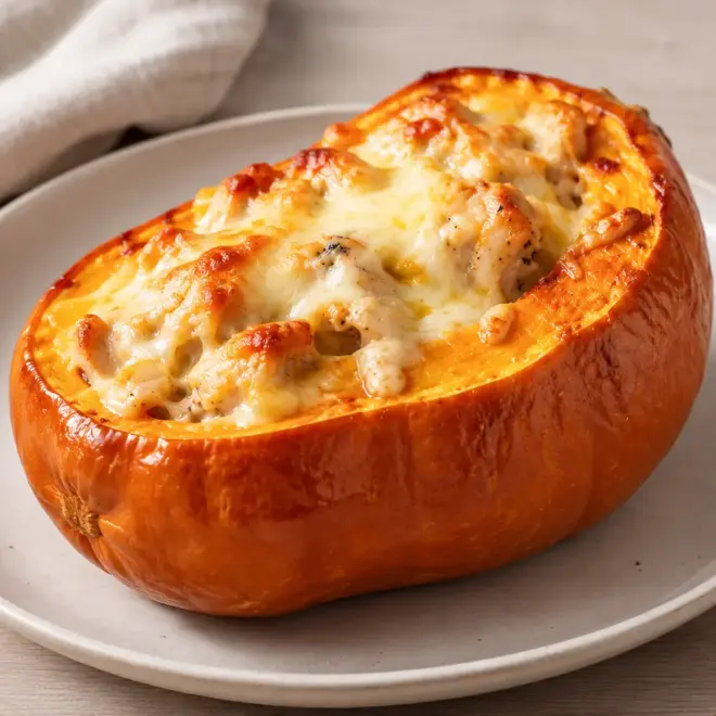 Courge farcie recette facile au poulet gratiné