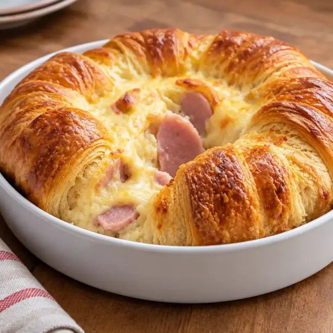 Couronne feuilletée jambon-fromage facile et dorée