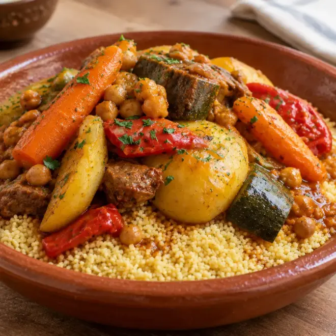 Couscous marocain, bœuf tendre et légumes fondants