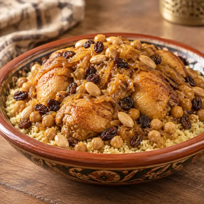 Couscous tfaya au poulet, fondant et généreux