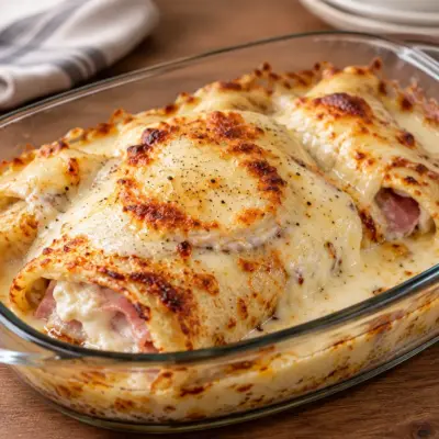 Crêpes gratinées au jambon et au fromage