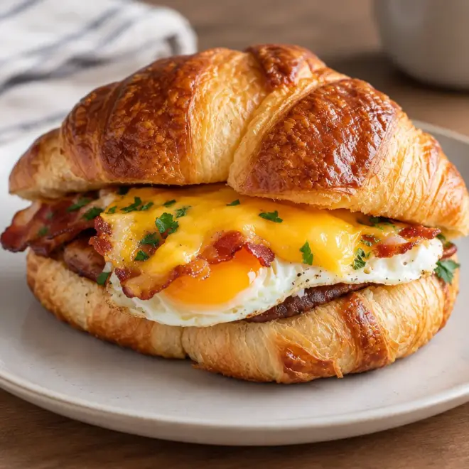 Croissant avec œuf, bacon et cheddar facile