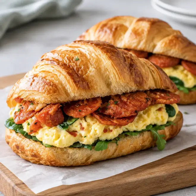Croissant chorizo et œufs brouillés facile