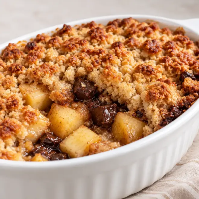 Crumble pommes bananes chocolat facile et croustillant