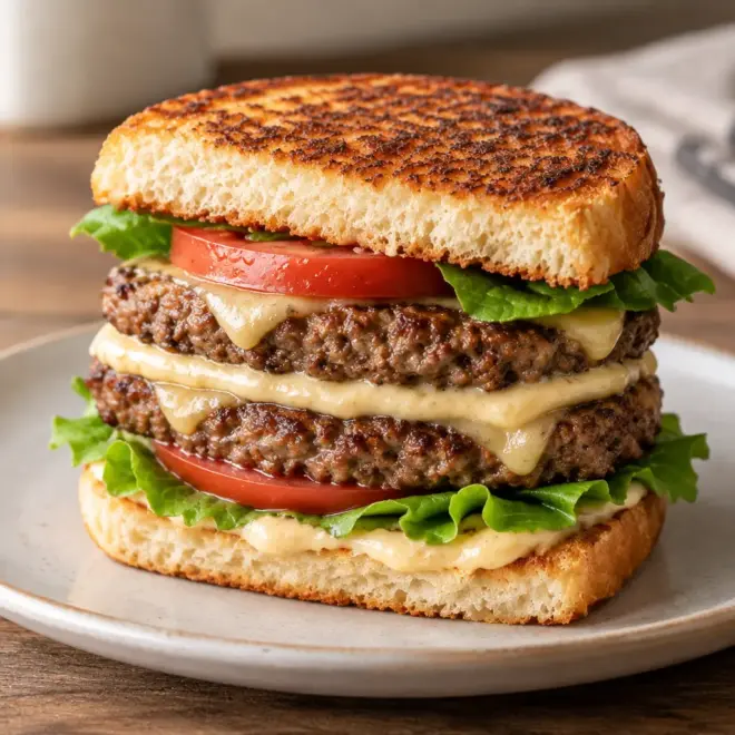 Double cheeseburger, steaks dorés et fromage fondant