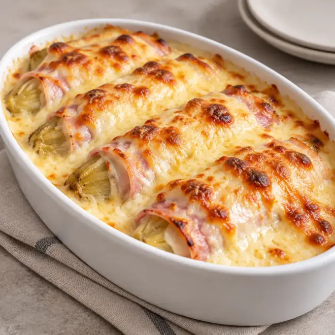 Endives au jambon gratinées, fondantes et bien dorées