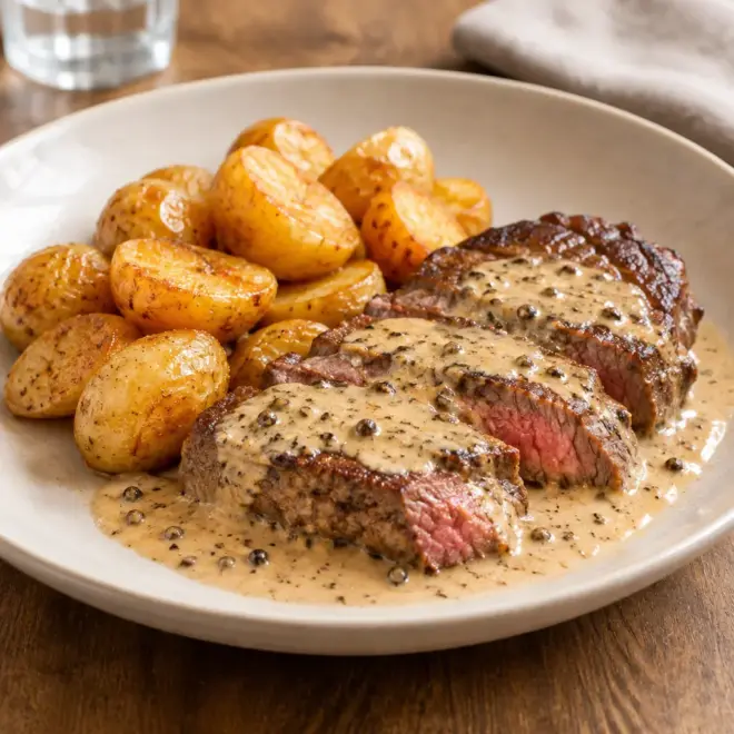 Entrecôte sauce au poivre facile et crémeuse