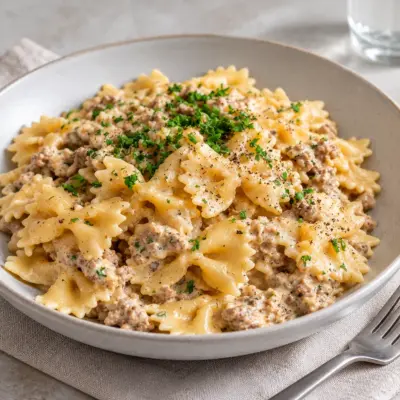 Farfalle crémeuses recette facile au bœuf
