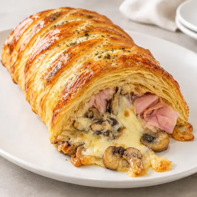 Feuilleté jambon champignons, recette facile