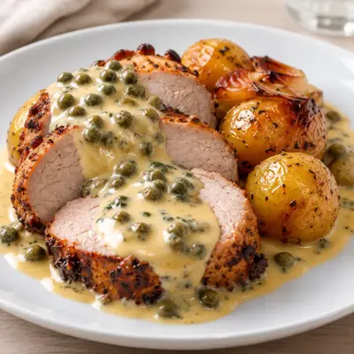 Filet de porc rôti : sauce crémeuse aux câpres