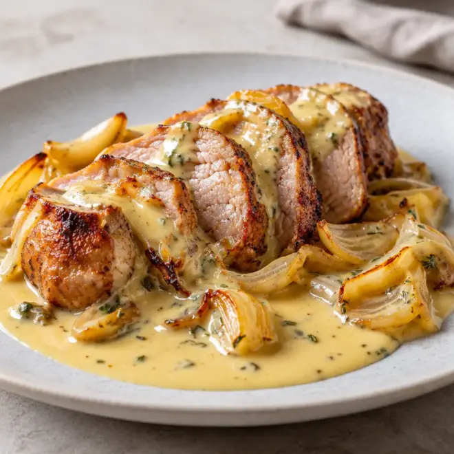 Filet mignon de porc à la crème, tendre et doré