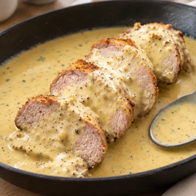 Filet mignon de porc à la moutarde, fondant et crémeux