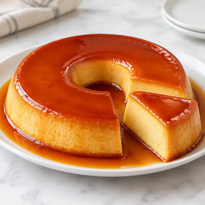 Flan au caramel, crémeux et nappé de caramel brillant