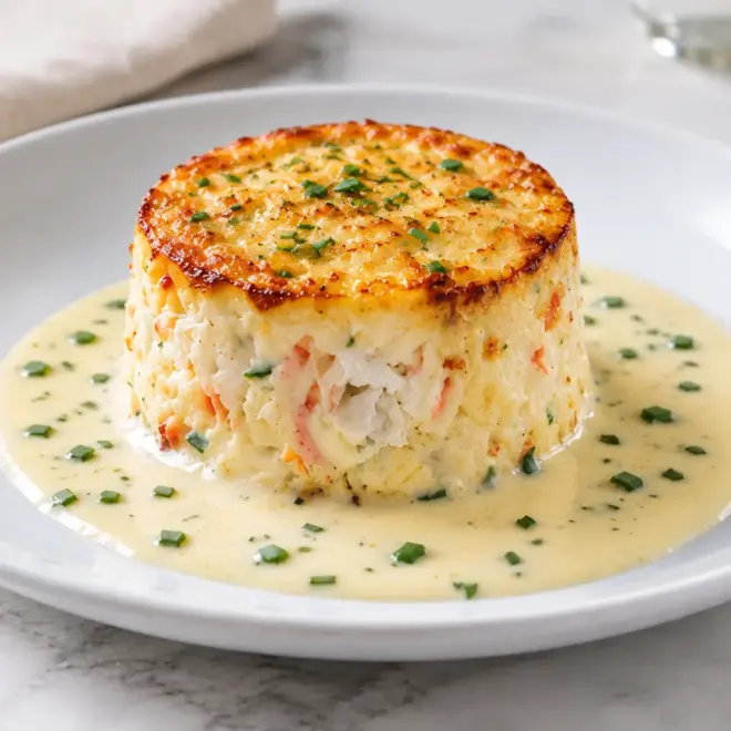 Flan de crabe et de crevettes, doré et moelleux
