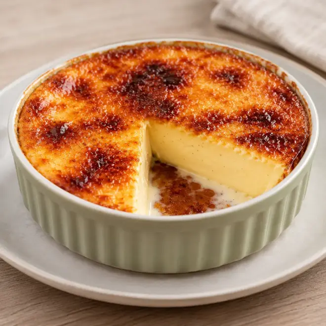Flan vanillé individuel, lisse et bien doré