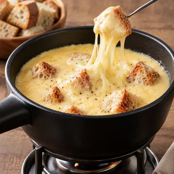 Fondue au fromage, lisse et très filante