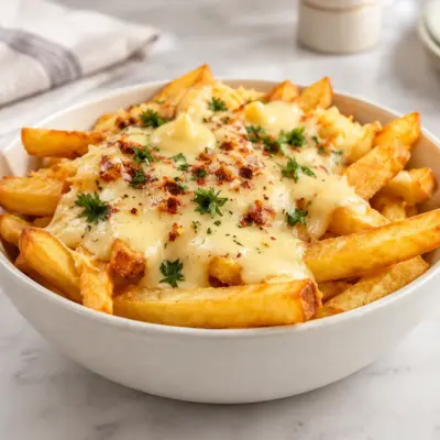Frites sauce fromagère : recette croustillante
