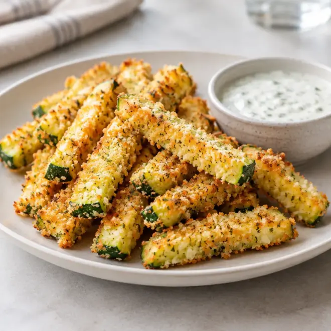 Frites de courgette panées, dorées et croustillantes
