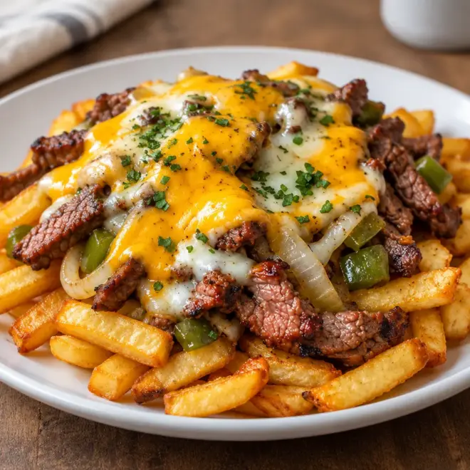 Frites garnies recette au steak et fromage