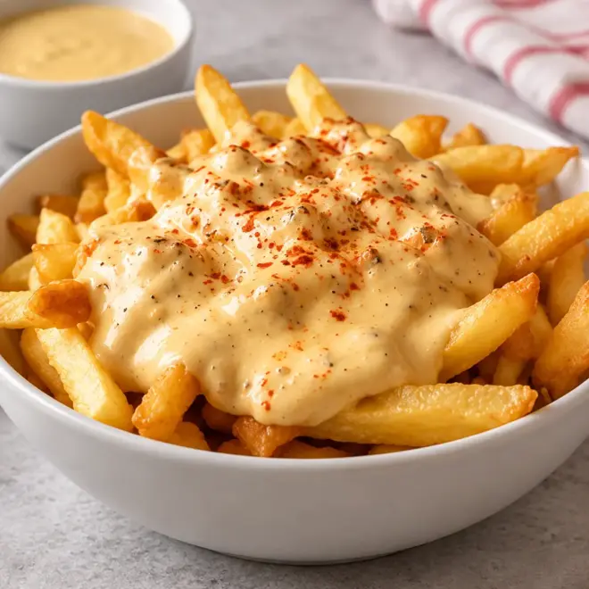Frites sauce fromagère : recette facile et dorée