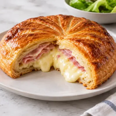Galette feuilletée jambon-fromage facile et dorée