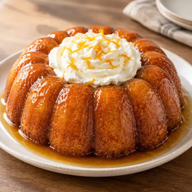 Gâteau à l’orange en couronne, moelleux et brillant