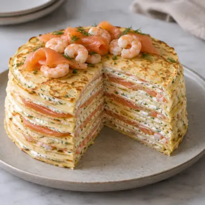 Gâteau de crêpes au saumon fumé facile